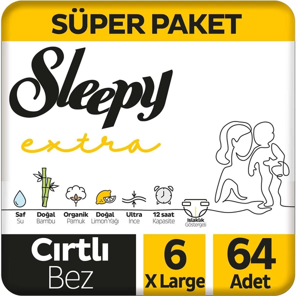 Sleepy Extra Günlük Aktivite 6 Numara X-Large 64 Adet Bebek Bezi - 1