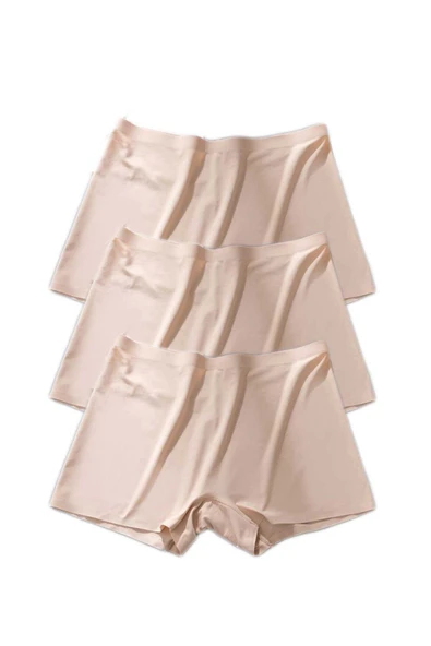 3 Adet Kadın Dikişsiz Görünmez İz Yapmaz Mini Şort Boxer Ten - 5