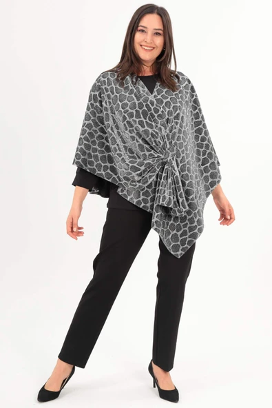 Trend42plus Zebra Desenli Simli Şal Panço