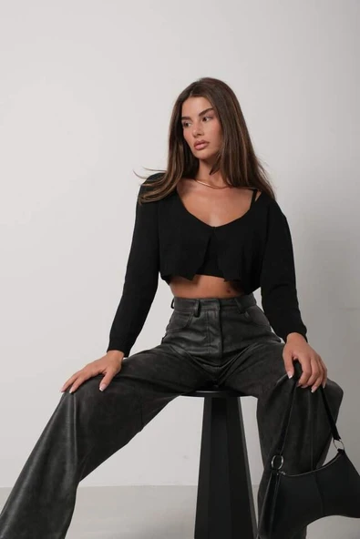 Askılı Bluz Hırka Triko Takım - 2