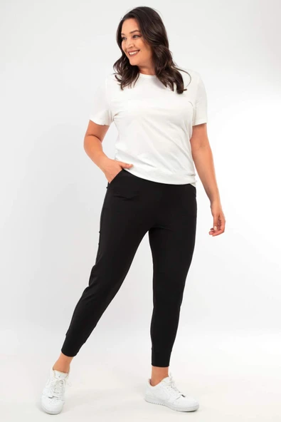 Trend42plus Kadın Yüksek Bel Jogger Eşofman Altı Siyah Joggers