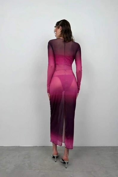 Baskılı Maxi Boy Elbise - 4