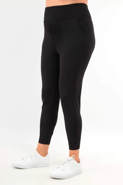 Trend42plus Kadın Yüksek Bel Jogger Eşofman Altı Siyah Joggers - 5