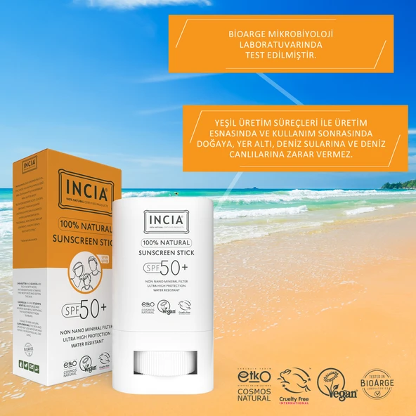 INCIA 100% Doğal Güneş Koruyucu Sun Stick Mineral Filtreli Hassas Cilt Bitkisel UVA UVB SPF50+ 15 gr - 6