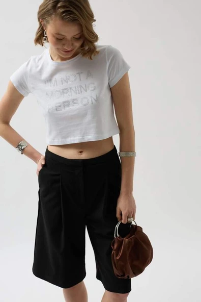 Taş Detay Crop T-Shirt - 3