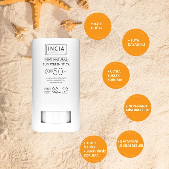 INCIA 100% Doğal Güneş Koruyucu Sun Stick Mineral Filtreli Hassas Cilt Bitkisel UVA UVB SPF50+ 15 gr - 4