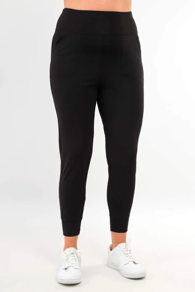 Trend42plus Kadın Yüksek Bel Jogger Eşofman Altı Siyah Joggers - 4