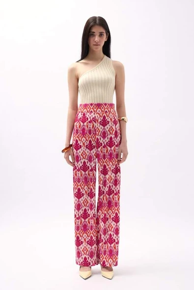 Desenli Saten Pantolon - 3