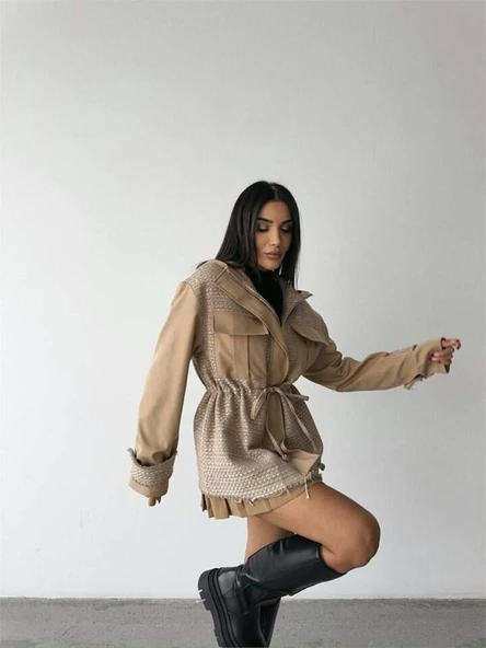 CHANEL -TRENCH  GARNİLİ KAPİŞONLU BELDEN BÜZGÜLÜ MONT - Bej - 2