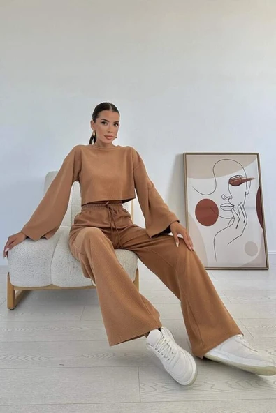 Camel Fitilli Bluz Ve Pantolon Takım - 2