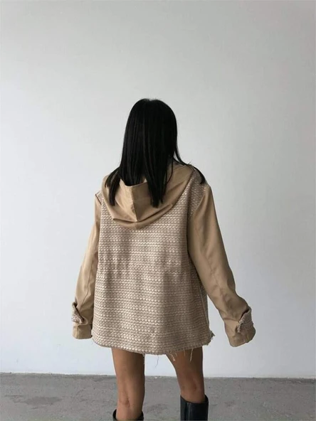 CHANEL -TRENCH  GARNİLİ KAPİŞONLU BELDEN BÜZGÜLÜ MONT - Bej - 4