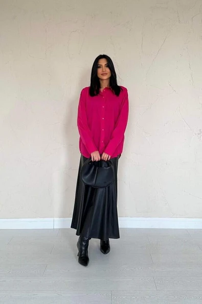 Fuşya Poplin Gömlek - 3