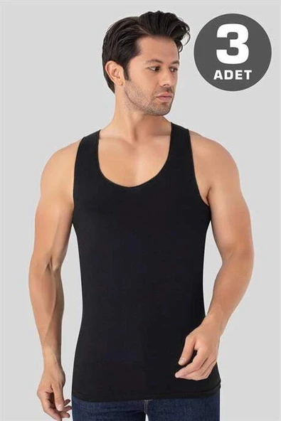Erkek Görünmez Atlet Hayalet Atlet Siyah %100 Pamuklu 3'lü Paket
