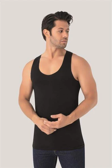 Erkek Görünmez Atlet Hayalet Atlet Siyah %100 Pamuklu 3'lü Paket - 2