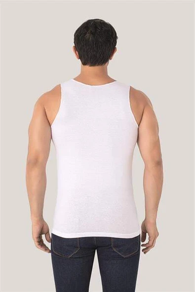 Erkek İz Bırakmayan Dikişsiz Atlet Beyaz %100 Pamuk Penye 2'li Paket - 4