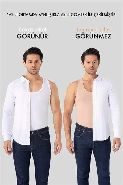 Erkek Görünmez Ten Rengi Atlet %100 Pamuklu