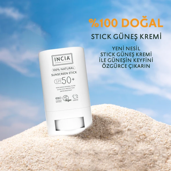 INCIA 100% Doğal Güneş Koruyucu Sun Stick Mineral Filtreli Hassas Cilt Bitkisel UVA UVB SPF50+ 15 gr - 2