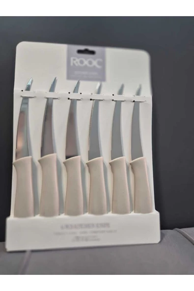 Rooc Mr-06 6lı Dilimleme Ve Meyve Bıçak Seti Gri Orta Boy Lazer Kesim Tırtıklı Meyve Bıçağı - 2