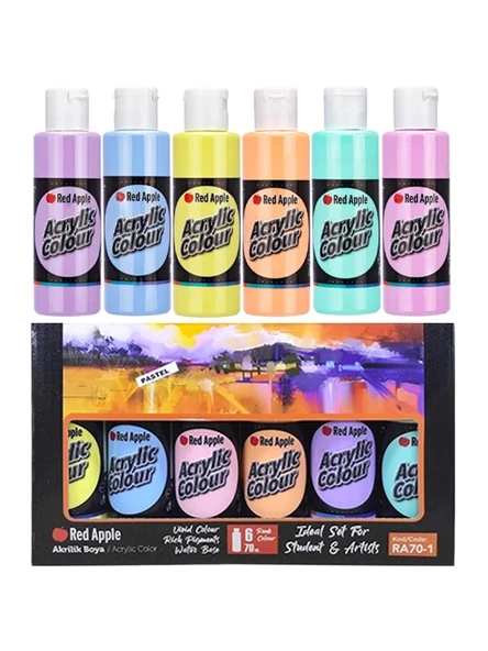 Red Apple 12 x 70 ml Akrilik Boya 6 Ana Renk + 6 Pastel Renkler Set 12 Renk Akrilik Boya Seti - 2