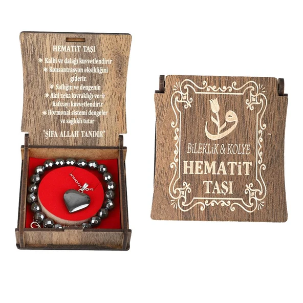 KUTULU KOLYE BİLEKLİK SETİ HEMATİT - 1