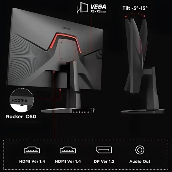 Koorui 24.5" 25E3A 1ms 170Hz HDMI, DisplayPort FreeSync VESA 1080p Gaming Siyah Monitör - 3