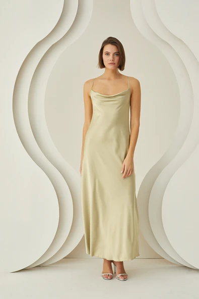 Taş Rengi  Silky Saten Uzun Tek Gecelik ürün görseli 1