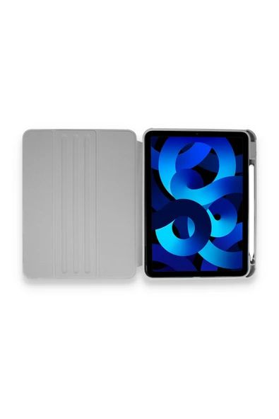 Apple Ipad 10.2 8. Ve 9. Nesil 2020/2021 Kılıf Kalemlikli 360 Dönebilen Standlı Şeffaf Tablet Kılıfı  Gri - 5