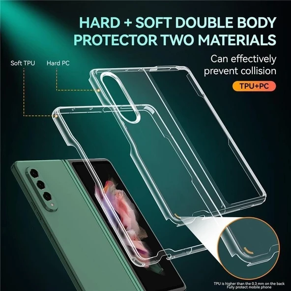 Samsung Galaxy Z Fold 3 Sert Kristal Kapak Koruma Kılıf - Şeffaf - 4