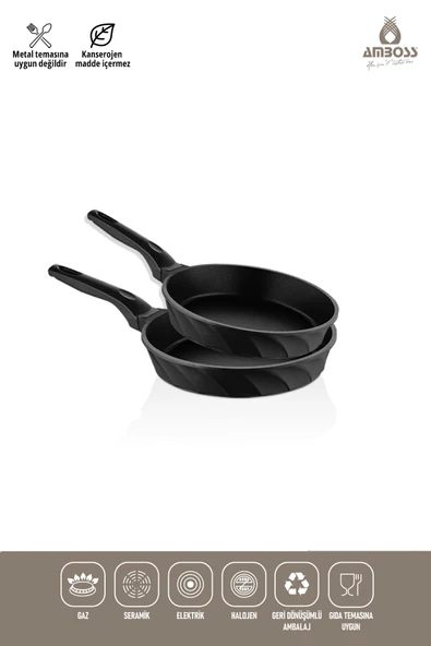 Kuvars 2 Parça Döküm Titanyum Kaplama Tava Seti 18-22 cm