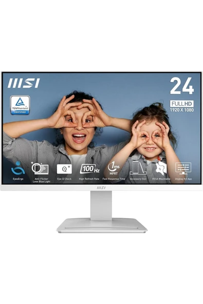 MSI 23.8'' PRO MP2412W 1920x1080 (FHD) 16:9 FLAT VA 100HZ 1MS ADAPTIVE-SYNC BEYAZ MONITOR ürün görseli 1