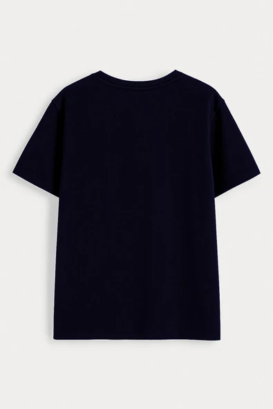 Erkek %100 Pamuk Bisiklet Yaka Baskılı Lacivert  T-shirt - 6