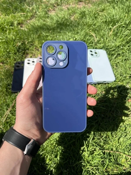 İphone 15 Pro Uyumlu Parlak Premium Renkli Cam Telefon Kılıfı - 5