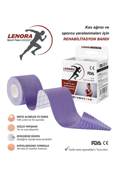 LENORA Kinesiology Ağrı Bandı Mor 5 Metre X 5 cm Sporcu Bandı