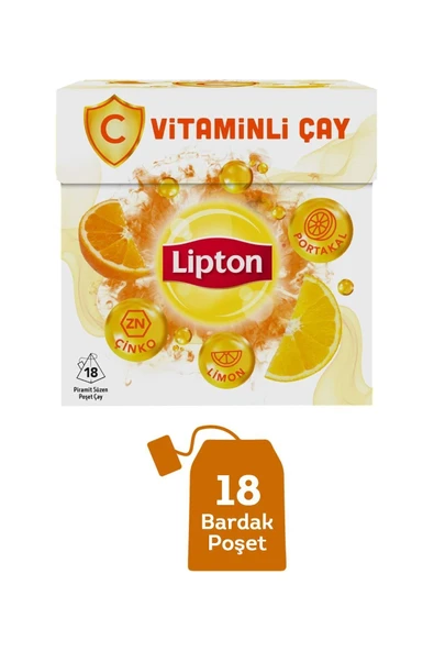 LİPTON C VİTAMİNLİ BARDAK POŞET ÇAY PORTAKAL LİMON ÇİNKO 18'Lİ