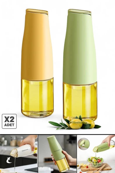 Tilbe Home 2li Fonksiyonlu Cam Yağdanlık 500ml Yerçekimi Otomatik Kapak Still Damlatmayan Ağızlı Yağlık Sosluk