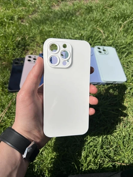 İphone 15 Pro Uyumlu Parlak Premium Renkli Cam Telefon Kılıfı - 3