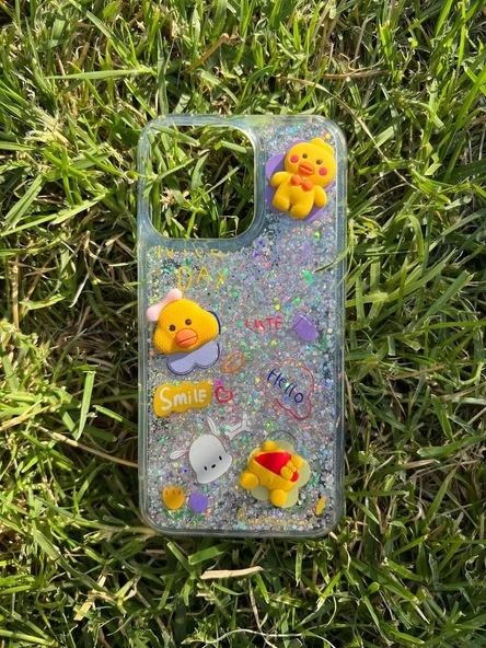 İphone 14 Plus Uyumlu Sulu Simli Karakterli Telefon Kılıfı - 5