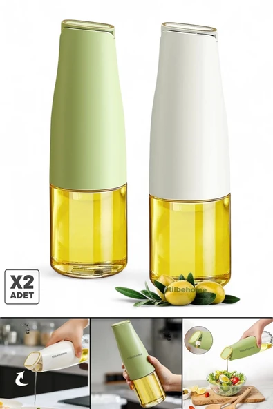 Tilbe Home 2li Fonksiyonlu Cam Yağdanlık 500ml Still Yerçekimi Otomatik Kapak Damlatmayan Ağızlı Yağlık Sosluk