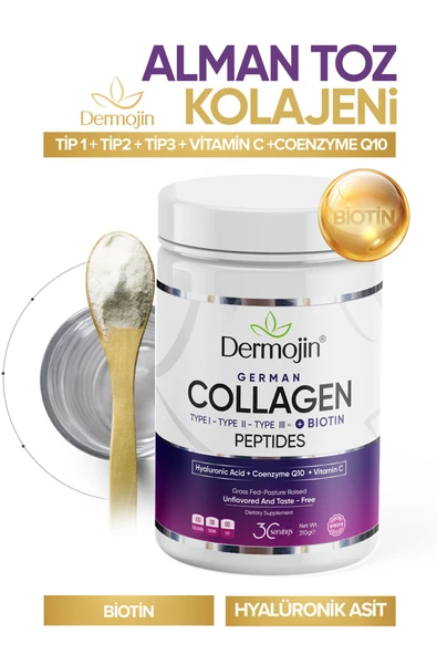 DERMOJİN %100 Saf Biotin,CQ10,Hyaluronic Acid,C Vitamini Diyet Destekli Toz 30 Günlük Alman Kolajeni