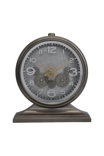 Efe Mark Premium Serisi Modern Kadranlı Döner Çarklı 32x28 CM Ev ve Ofis Masa ve Duvar Saati Roma Rakamlı Harita Baskılı Gri (İçi Simli ) ürün görseli