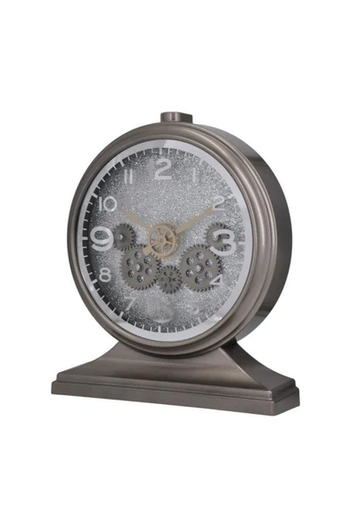 Efe Mark Premium Serisi Modern Kadranlı Döner Çarklı 32x28 CM Ev ve Ofis Masa ve Duvar Saati Roma Rakamlı Harita Baskılı Gri (İçi Simli ) - Resim 2