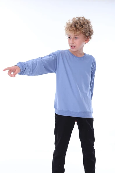 Oversize Unisex Basic Düz Siyah Renk %100 Pamuk Sweatshirt (2-11 Yaş) - Resim 2