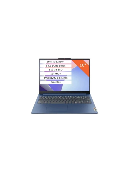 Lenovo IdeaPad Slim 3 16IAH8 83ES002FTR i5-12450H 8 GB 512 GB SSD UHD Graphics 16" WUXGA Notebook