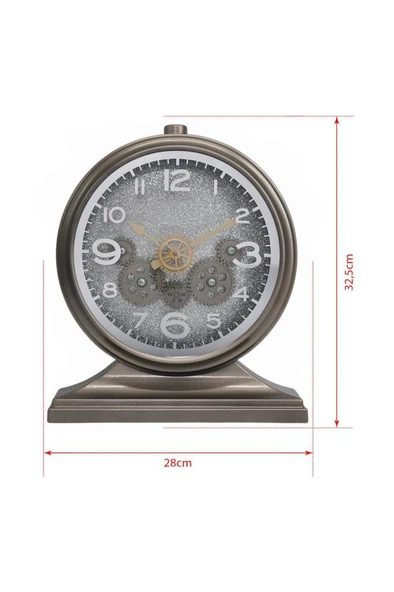 Efe Mark Premium Serisi Modern Kadranlı Döner Çarklı 32x28 CM Ev ve Ofis Masa ve Duvar Saati Roma Rakamlı Harita Baskılı Gri (İçi Simli ) - Resim 6