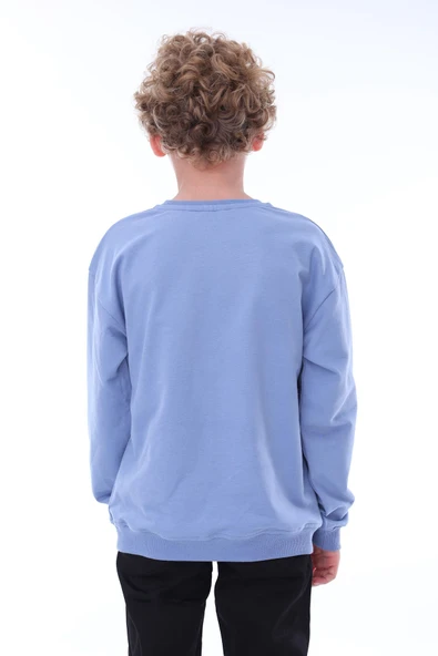 Oversize Unisex Basic Düz Siyah Renk %100 Pamuk Sweatshirt (2-11 Yaş) - Resim 4