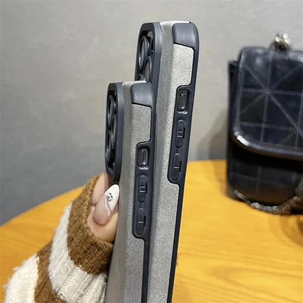 İphone 15 Plus İle Uyumlu Premium Suni Suet Kamera Korumalı Kılıf - 3