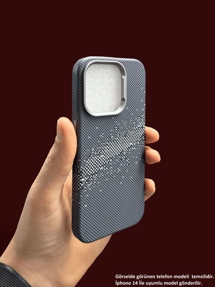 İphone 14 MagSafe Uyumlu Kılıf Carbon Desenli Premium Kapak - Resim 2