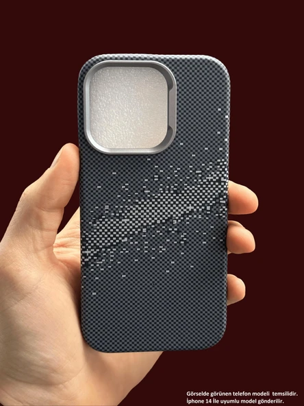 İphone 14 MagSafe Uyumlu Kılıf Carbon Desenli Premium Kapak ürün görseli