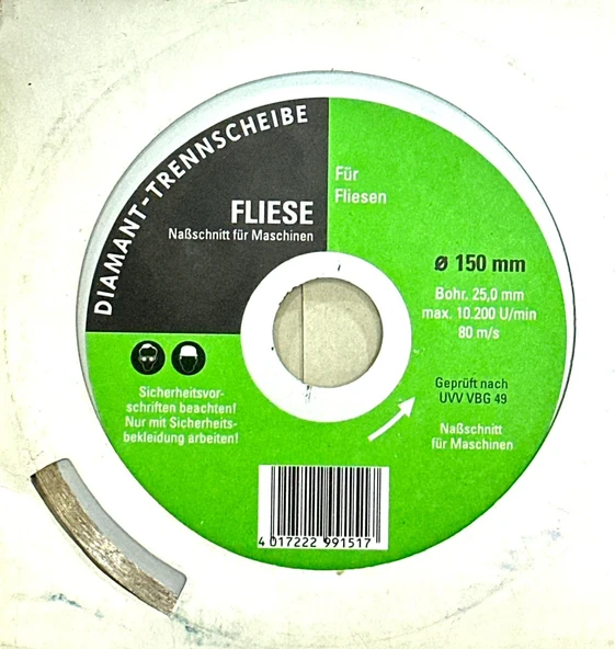 FLIESE Granit Seramik Kesme Kesici Sürekli Elmas 150x25 mm