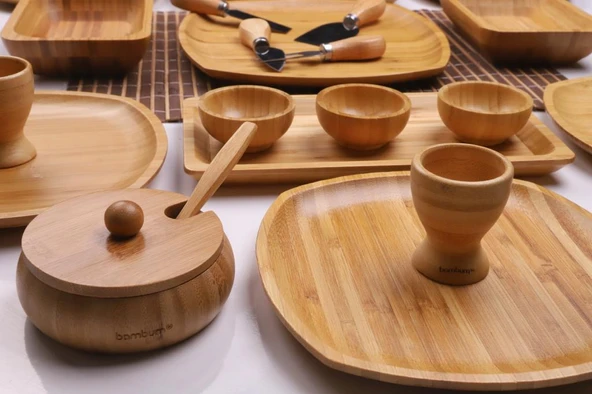 Atbyhome Leafy 6 Kişilik 34 Parça Doğal Bambu Kahvaltı Takımı – Kahvaltı Seti Sunum Seti - 4